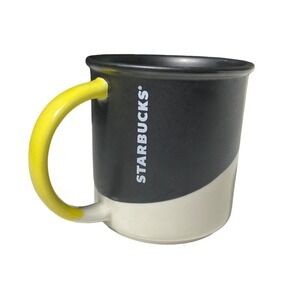 Starbucks Matte‎ Black White Angle Dipped Glaze Yellow Handle Coffee Mug 2017